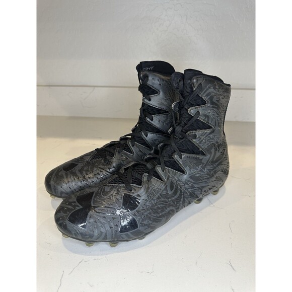 Under Armour Men’s Football Cleats Size 9.5 Black Gray High Top Molded Studs UA - Picture 2 of 9